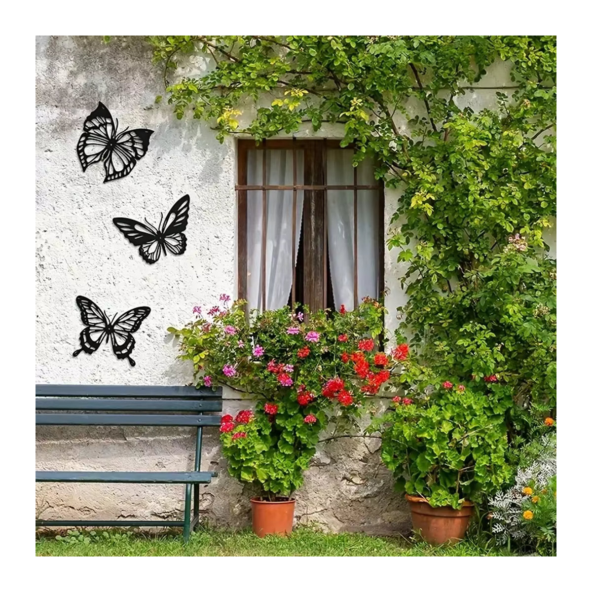 HELLOYOUNG 3er Set Metall Wanddekoration Schmetterling Libelle Kolibri in Schwarz zur Wandmontage - Bild 2