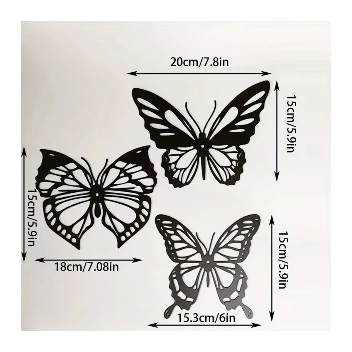 HELLOYOUNG 3er Set Metall Wanddekoration Schmetterling Libelle Kolibri in Schwarz zur Wandmontage - Bild 3