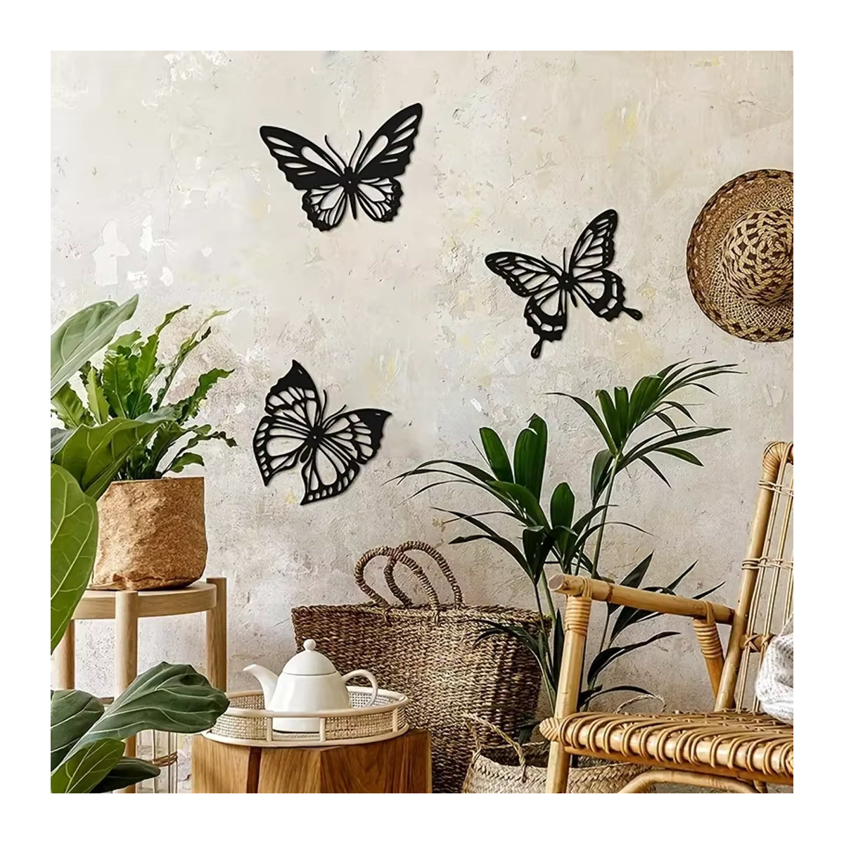 HELLOYOUNG 3er Set Metall Wanddekoration Schmetterling Libelle Kolibri in Schwarz zur Wandmontage - Bild 5