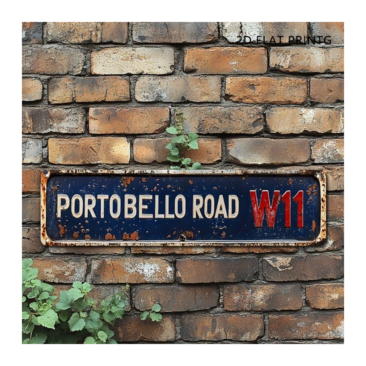 HELLOYOUNG Aluminiumschild Portobello Road W11 Vintage Dekor in Blau und Rot, Rechteckiges Metallschild für Wandmontage im Innen- und Außenbereich, Breite: 40 cm, Höhe: 40 cm - Bild 1
