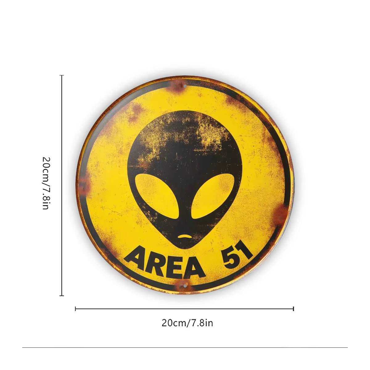 HELLOYOUNG Area 51 Vintage-Metallschild mit UFO und Alien Motiv in Gelb, dekoratives Retro-Kunstschild für die Wandmontage, Breite: 19,8 cm, Höhe: 19,8 cm - Bild 2