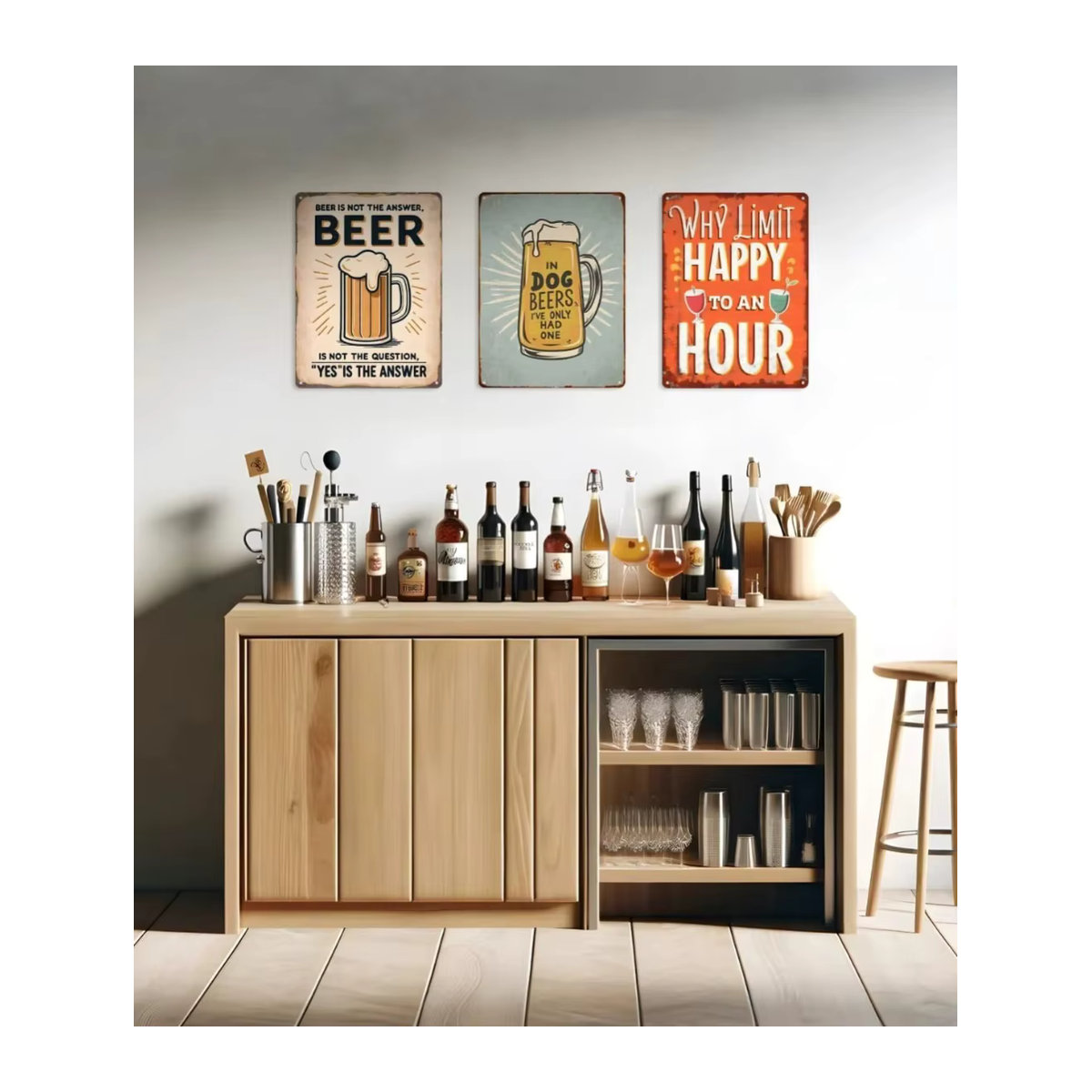 HELLOYOUNG Bierbar-Schild aus Metall in Beige im Vintage-Stil, rechteckige Wandkunst für Zuhause und Bars, Höhe: 30 cm, Breite: 20 cm - Bild 4