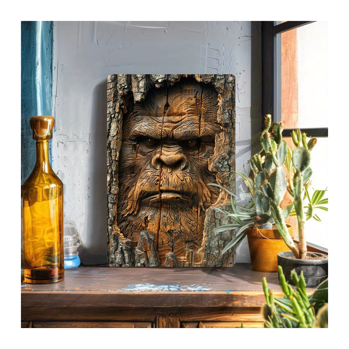 HELLOYOUNG Bigfoot Wandschild aus Metall in Braun, Rechteckiges Wandbild im Querformat, B: 30 cm, H: 20 cm - Bild 2