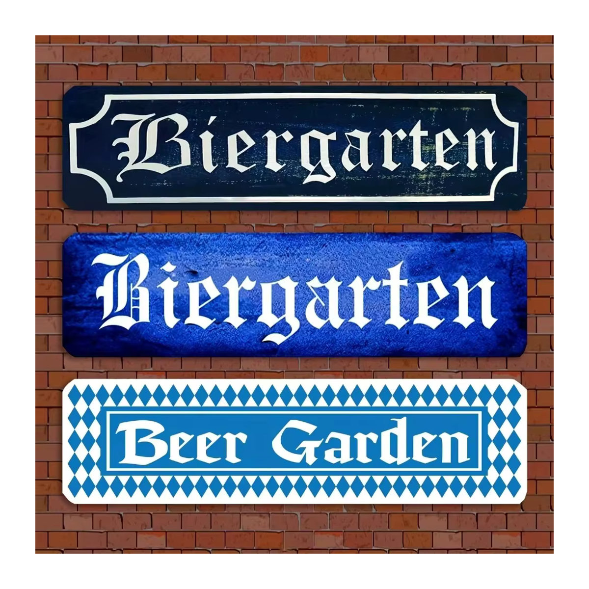 HELLOYOUNG Blaues Biergarten-Schild aus Metall im Vintage-Design, Rechteckiges Wandmontage-Schild für Brauerei, Pub und Restaurant, B/H: 40 x 40 cm - Bild 1