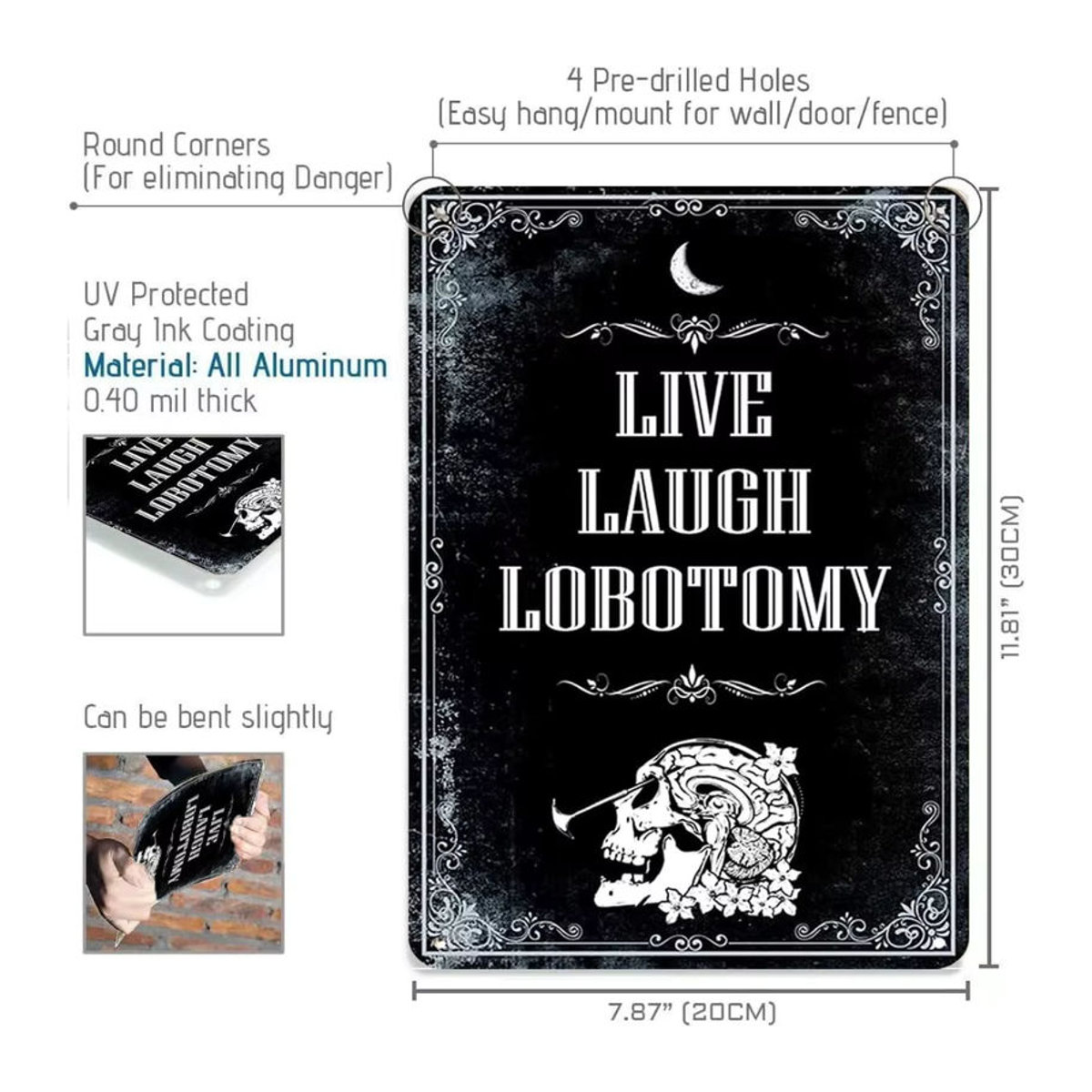 HELLOYOUNG Blechschild Live Laugh Lobotomy in Schwarz, Vintage Metall-Deko für die Wand, Rechteckig, B: 30 cm, H: 20 cm - Bild 2