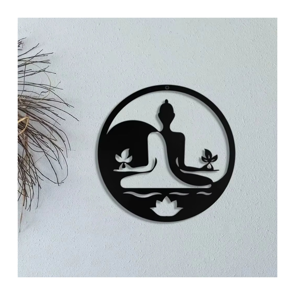 HELLOYOUNG Buddha Wanddekoration aus Metall in Schwarz, runde Bohemian Wandgestaltung für Meditation und Yoga - Bild 4