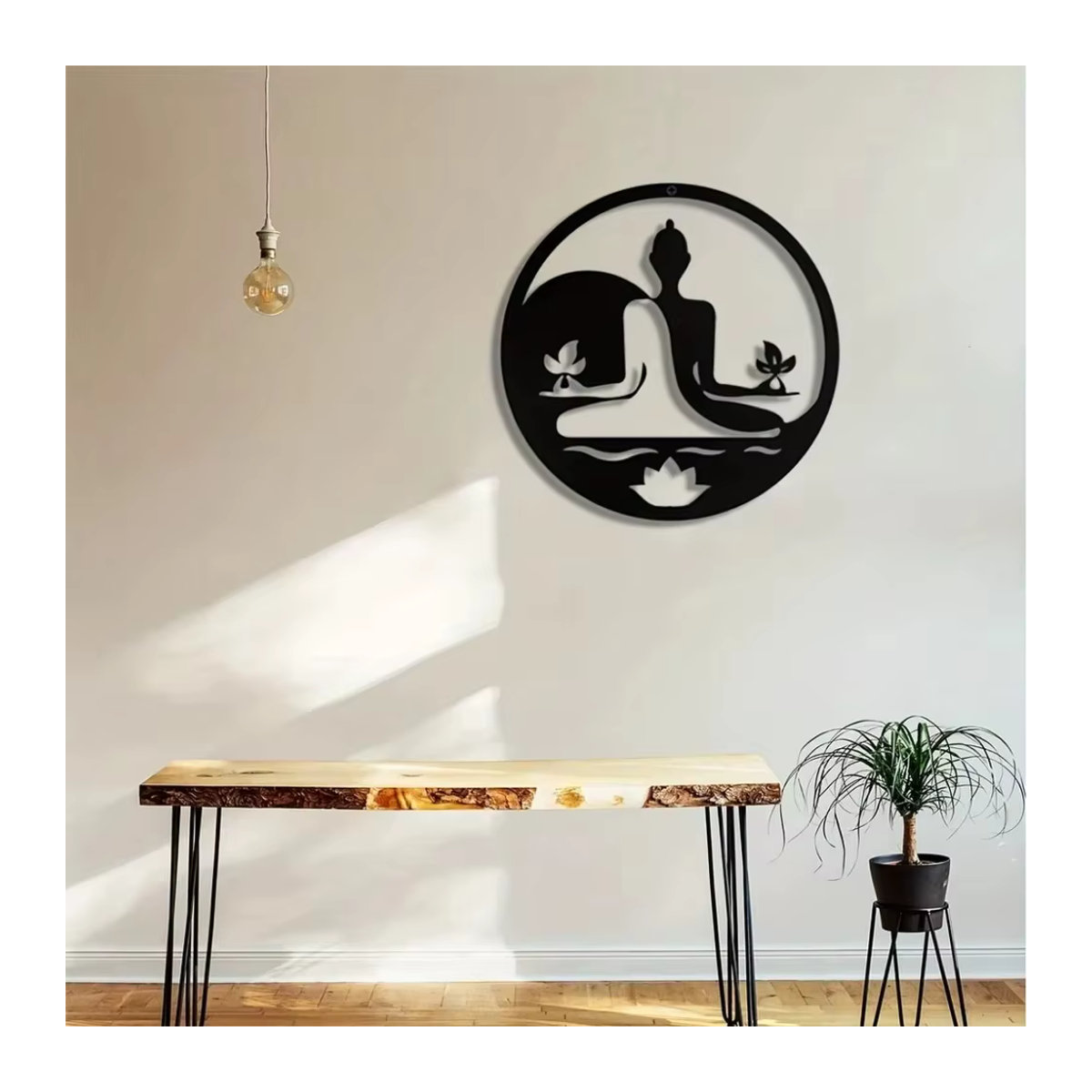HELLOYOUNG Buddha Wanddekoration aus Metall in Schwarz, runde Bohemian Wandgestaltung für Meditation und Yoga - Bild 6