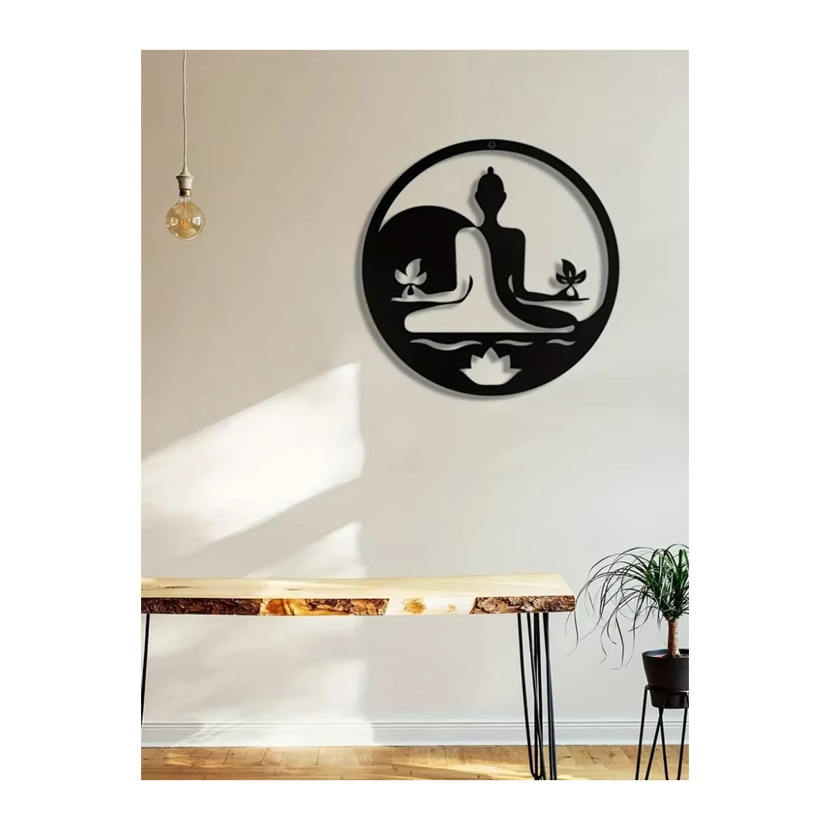 HELLOYOUNG Buddha Wanddekoration aus Metall in Schwarz, runde Bohemian Wandgestaltung für Meditation und Yoga - Bild 7