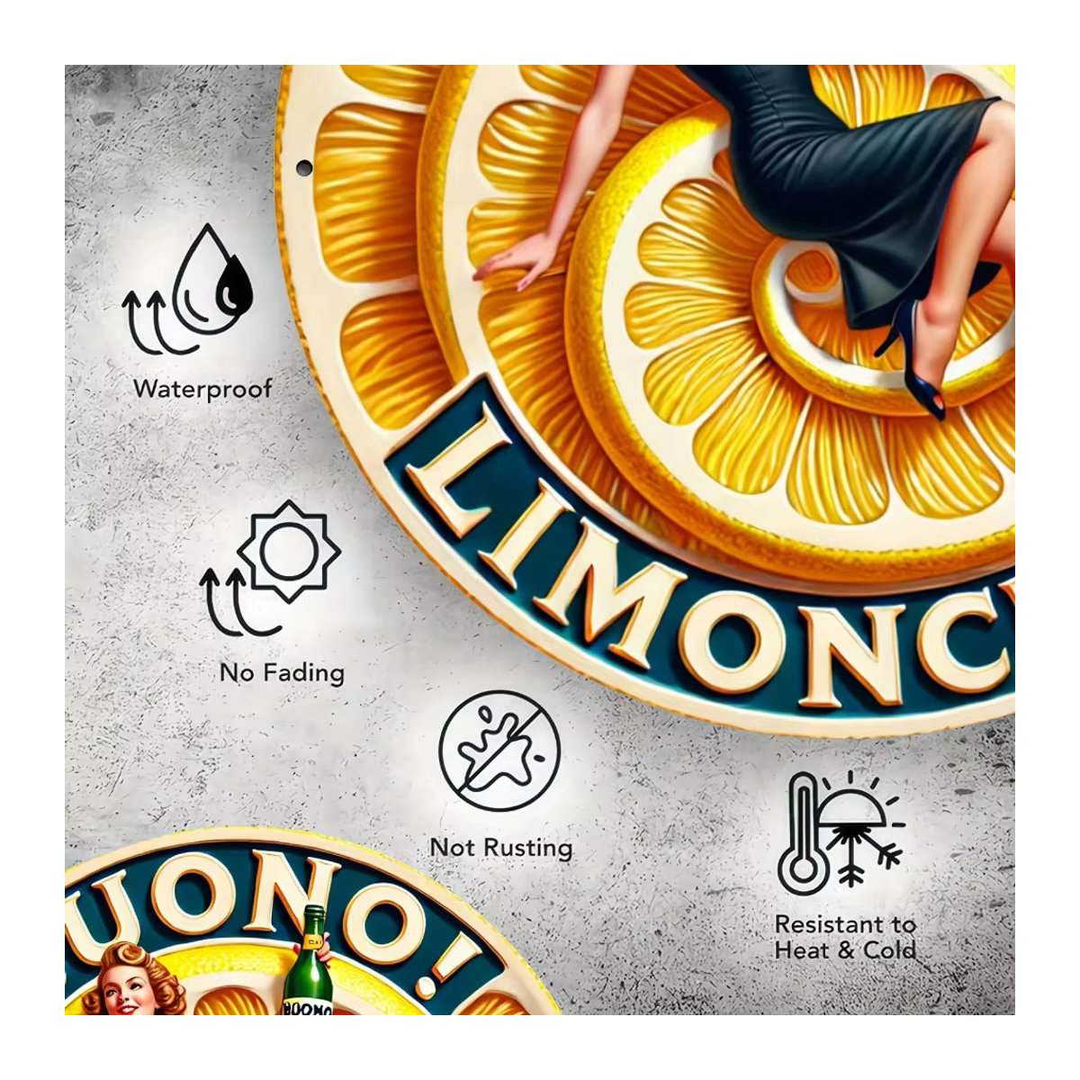 HELLOYOUNG Buono! Limoncello Metallschild in Gelb für die Wandmontage im Vintage-Stil - Bild 5