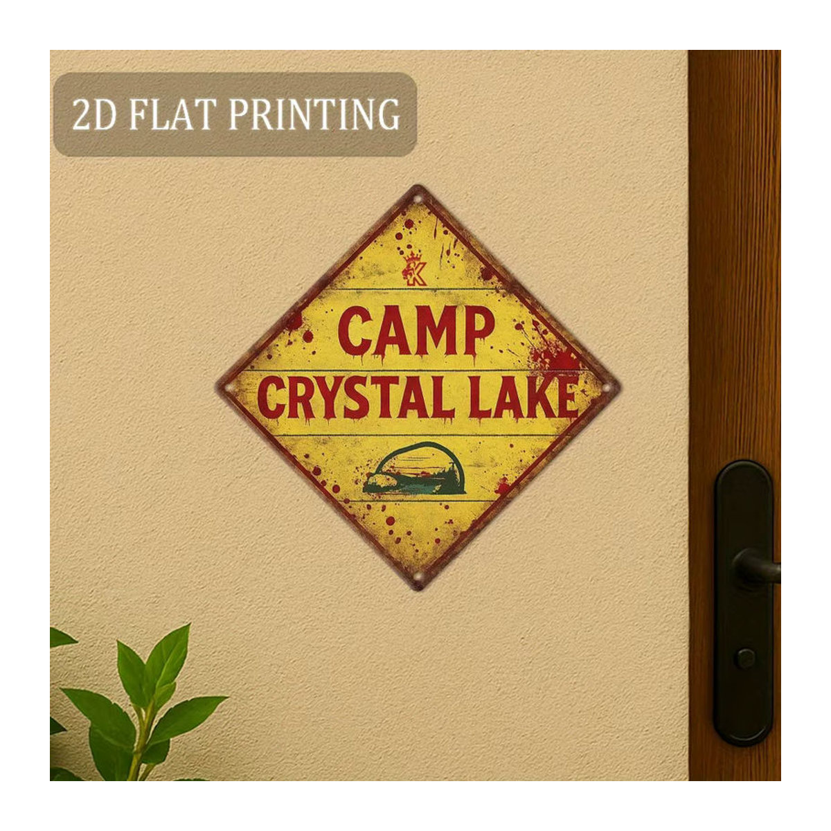 HELLOYOUNG Camp Crystal Lake Metallschild Vintage Aluminium Wanddekoration mit gelben Buchstaben für Halloween, Durchmesser: 20,32 cm - Bild 6