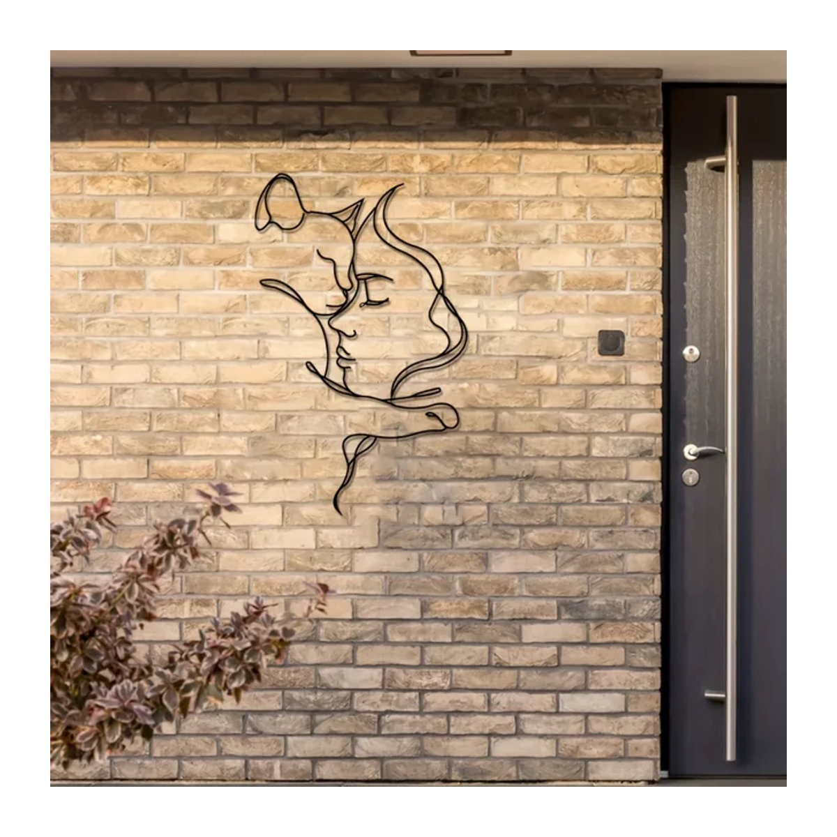 HELLOYOUNG Dekorative Wandkunst aus Metall in Schwarz – Minimalistische Katzen- und Damen-Silhouette für eine ästhetische Wandgestaltung - Bild 1