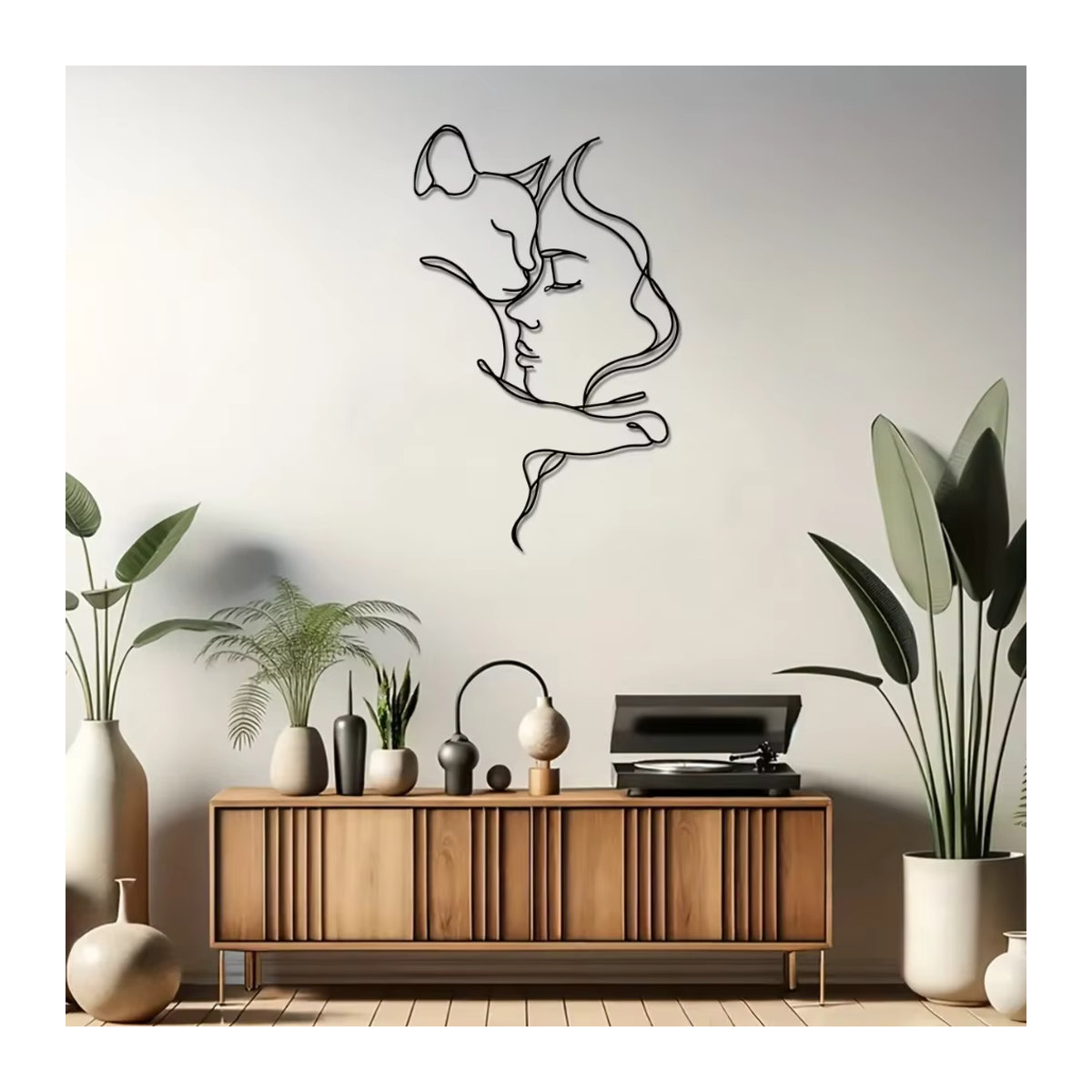 HELLOYOUNG Dekorative Wandkunst aus Metall in Schwarz – Minimalistische Katzen- und Damen-Silhouette für eine ästhetische Wandgestaltung - Bild 3