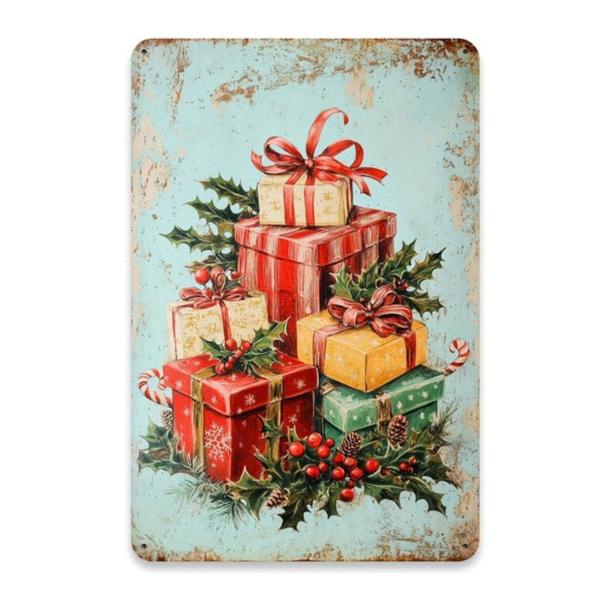 HELLOYOUNG Frohe Weihnachten Vintage Metallblechschild, mehrfarbige Wanddekoration aus Eisen, rechteckig, B/H: 30 x 20 cm - Bild 1