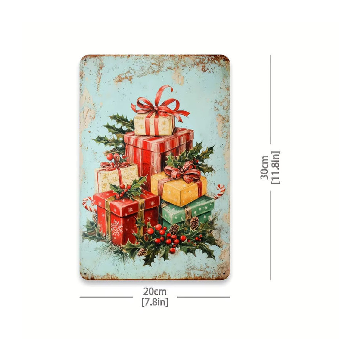 HELLOYOUNG Frohe Weihnachten Vintage Metallblechschild, mehrfarbige Wanddekoration aus Eisen, rechteckig, B/H: 30 x 20 cm - Bild 2