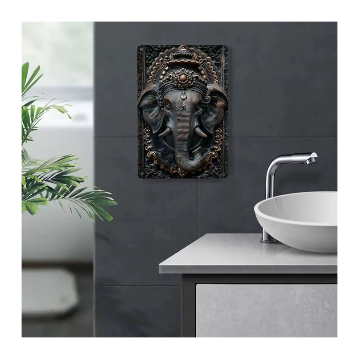 HELLOYOUNG Ganesha Metallwandkunst Elefantengott mit Lotuskrone in Braun, Orientalische Wanddekoration für dein Zuhause, B: 30 cm, H: 30 cm, T: 20 cm - Bild 3