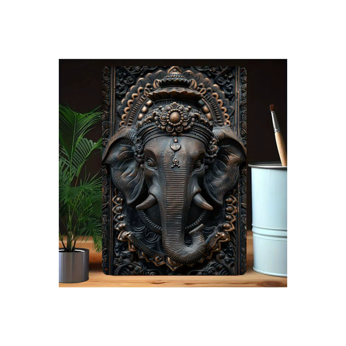 HELLOYOUNG Ganesha Metallwandkunst Elefantengott mit Lotuskrone in Braun, Orientalische Wanddekoration für dein Zuhause, B: 30 cm, H: 30 cm, T: 20 cm - Bild 4