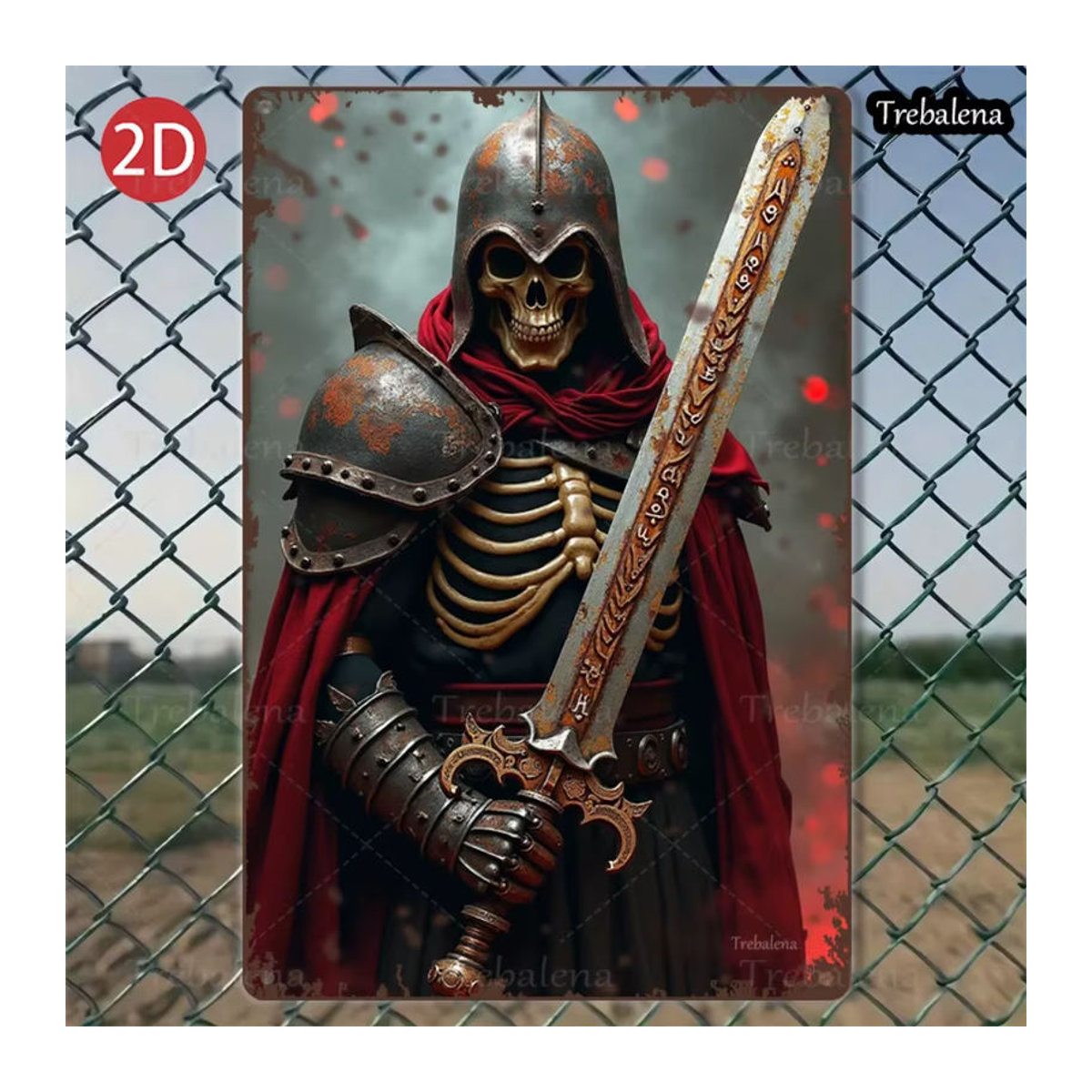 HELLOYOUNG Gothic-Ritter-Skelett Metallschild, mehrfarbig, Wanddekoration, B/H: 20,3 x 30,5 cm - Bild 2
