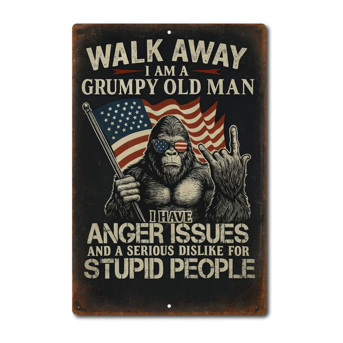 HELLOYOUNG Grumpy Old Man Lustiges Blechschild mit Bigfoot Motiv, Vintage Wanddekoration für Männerhöhle, mehrfarbig, B: 30 cm, H: 20 cm - Bild 1