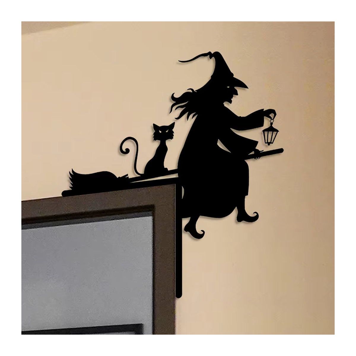 HELLOYOUNG Halloween Türrahmen Silhouette Dekoration aus Metall mit Hexe und Katze in Schwarz - Bild 3