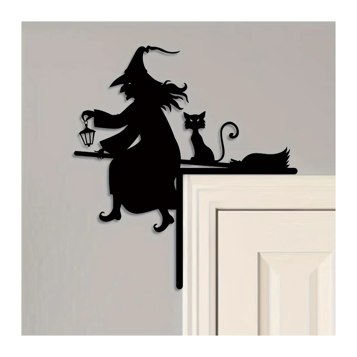 HELLOYOUNG Halloween Türrahmen Silhouette Dekoration aus Metall mit Hexe und Katze in Schwarz - Bild 4