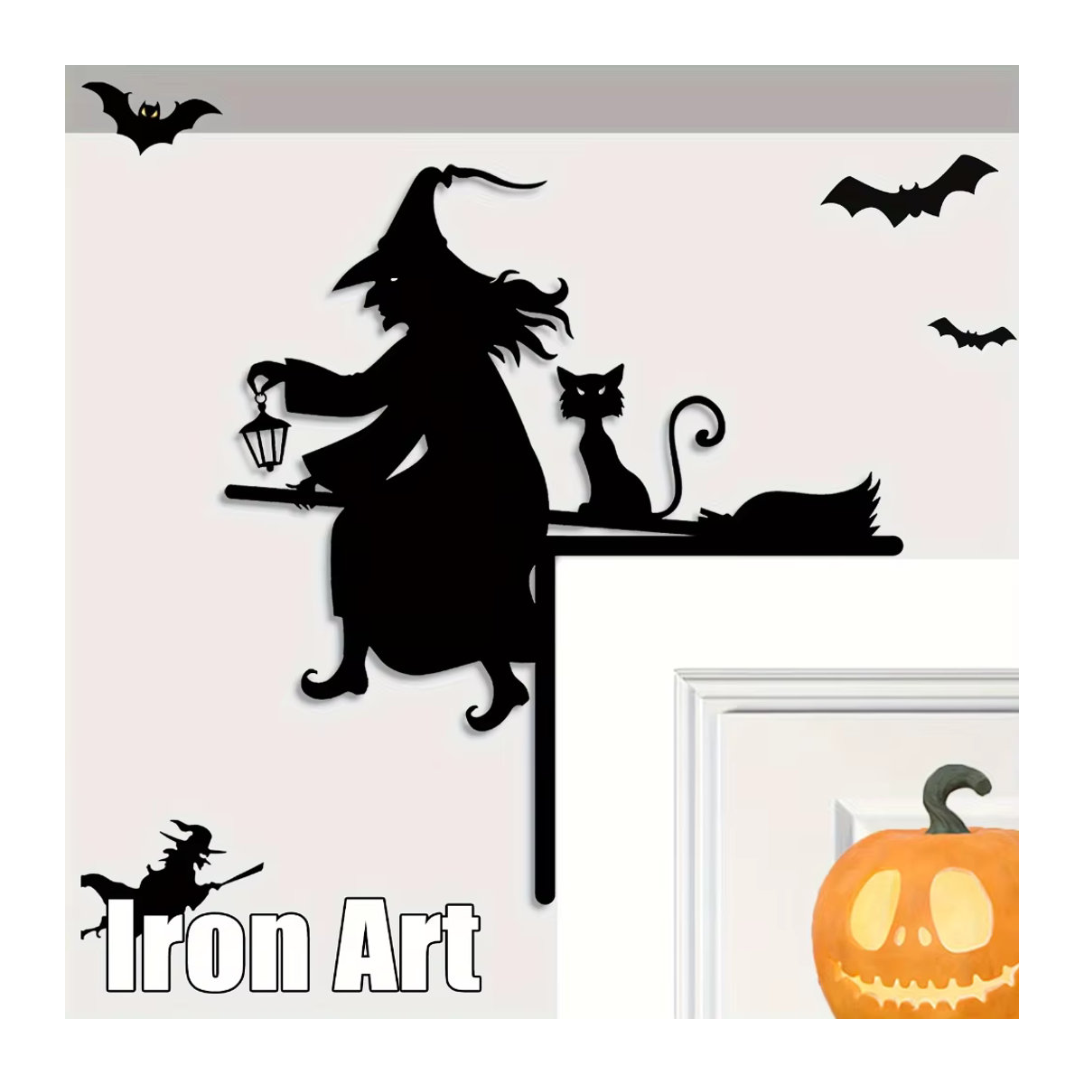 HELLOYOUNG Halloween Türrahmen Silhouette Dekoration aus Metall mit Hexe und Katze in Schwarz - Bild 5