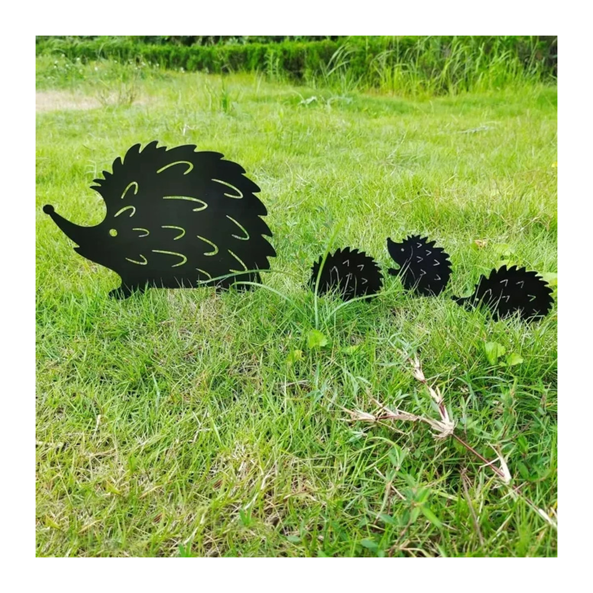 HELLOYOUNG Igel-Familiengartendekoration aus Metall in Schwarz für Garten und Außenbereich - Bild 1