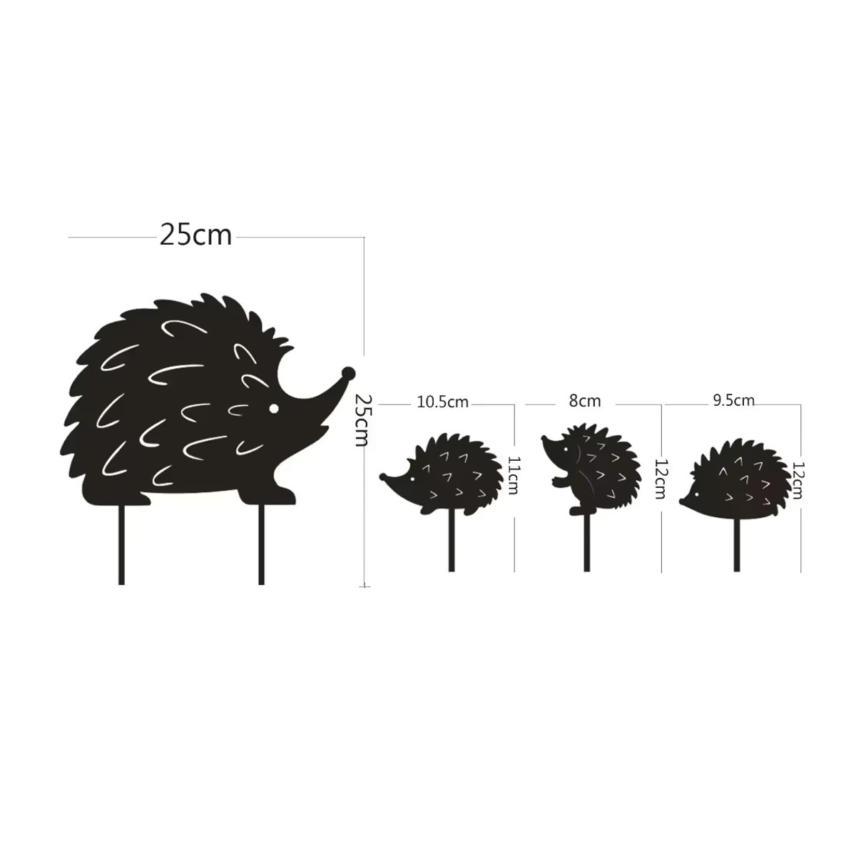 HELLOYOUNG Igel-Familiengartendekoration aus Metall in Schwarz für Garten und Außenbereich - Bild 2