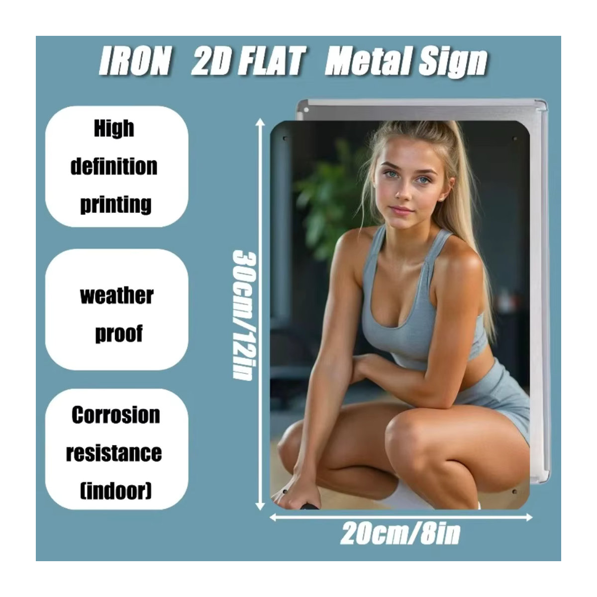 HELLOYOUNG Iron Body Gym Retro Metall-Wandkunst in Weiß, wetterfeste Fitness-Dekoration für drinnen und draußen, B/H: 30,48 x 20,32 cm - Bild 1