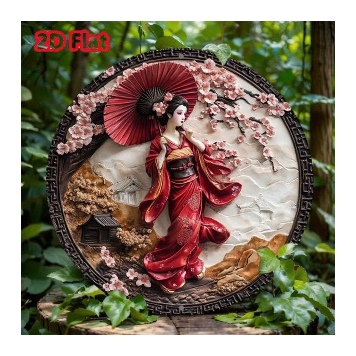 HELLOYOUNG Japanischer Kimono Wandkunst aus Aluminium – Rundes Metallschild mit floralem Design in Mehrfarbig, Orientalische Wanddekoration - Bild 1