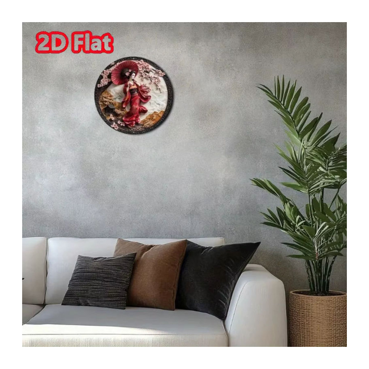 HELLOYOUNG Japanischer Kimono Wandkunst aus Aluminium – Rundes Metallschild mit floralem Design in Mehrfarbig, Orientalische Wanddekoration - Bild 3