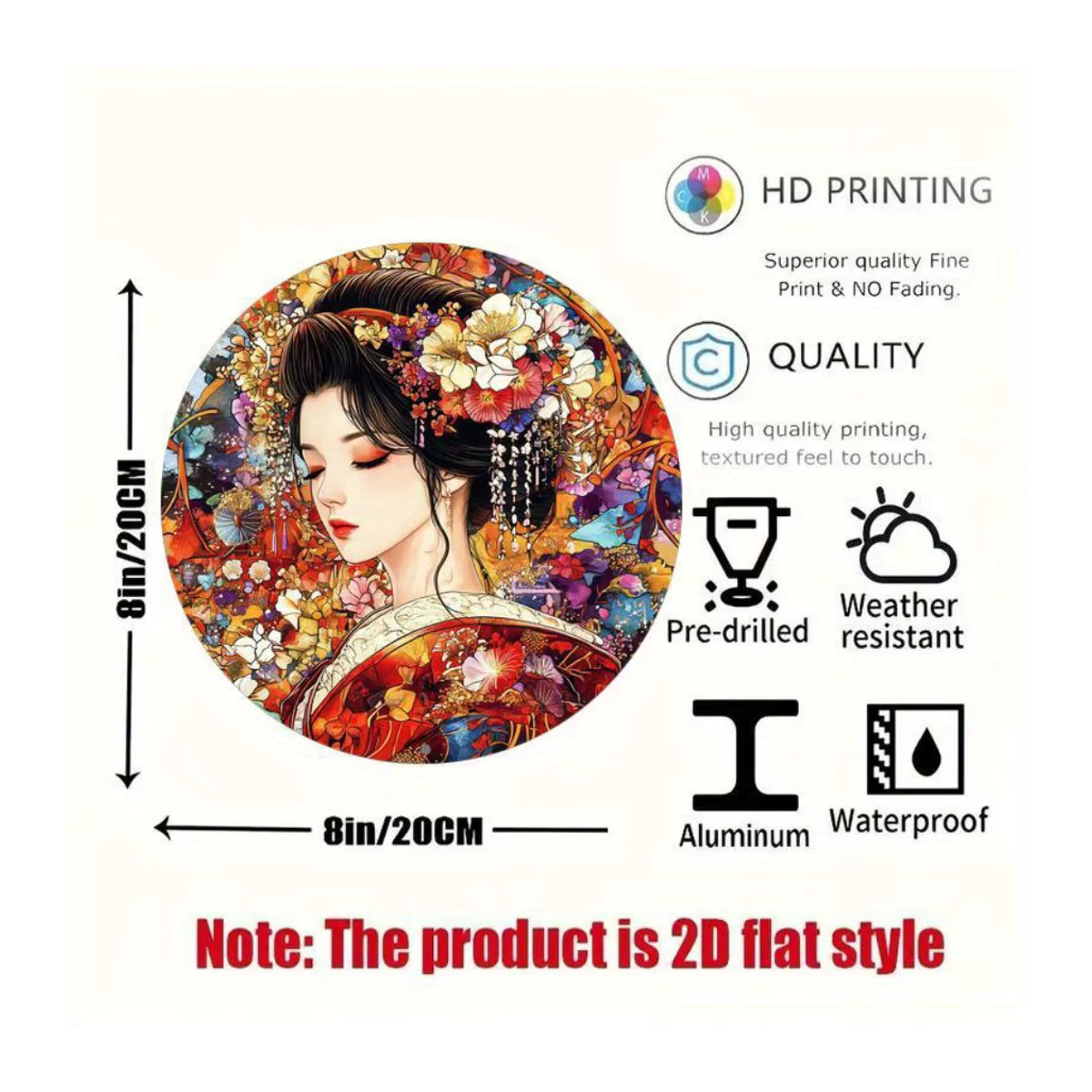 HELLOYOUNG Japanisches Kimono Wandkunst-Schild aus Metall, mehrfarbig, quadratisch, B/B: 20,3 x 20,3 cm - Bild 2