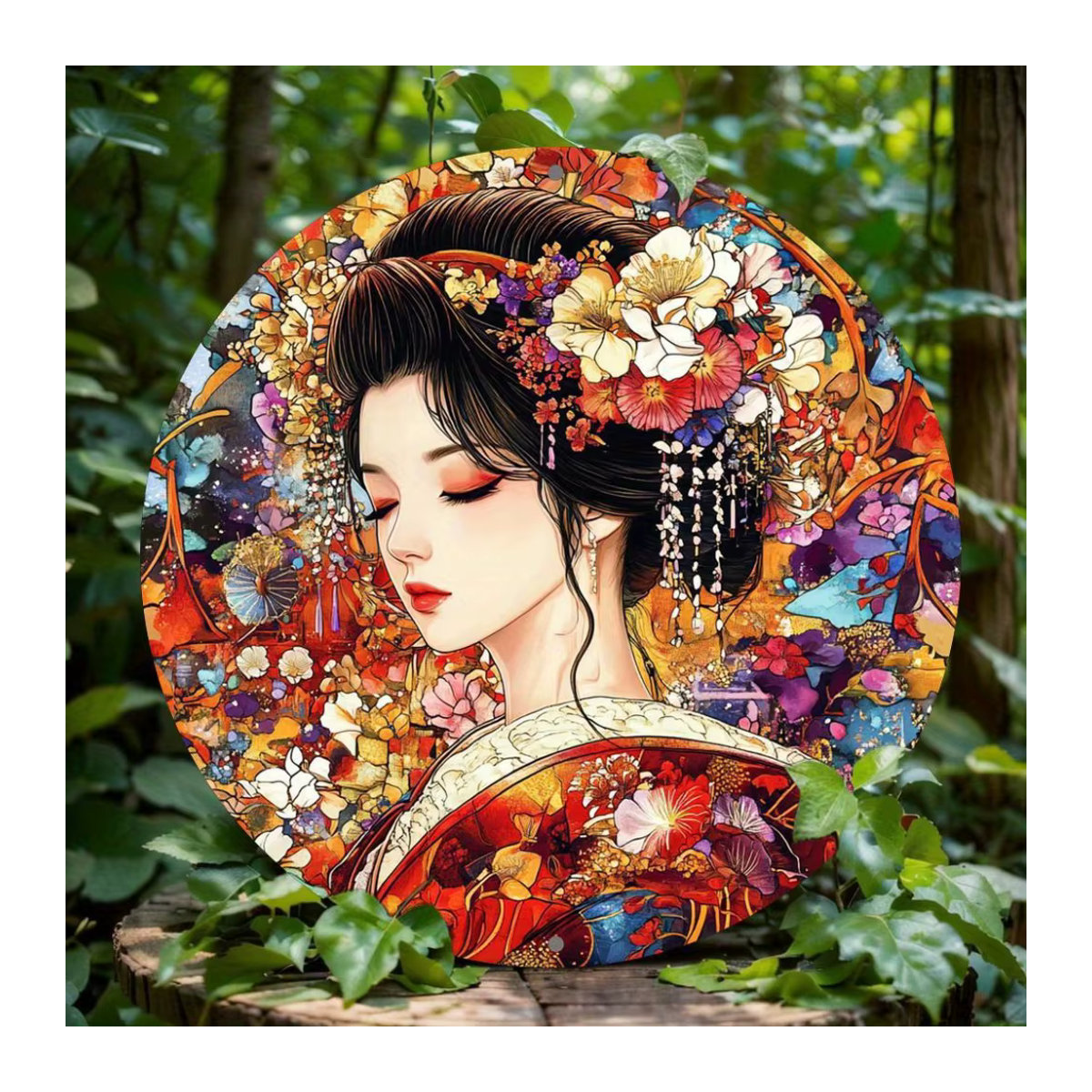 HELLOYOUNG Japanisches Kimono Wandkunst-Schild aus Metall, mehrfarbig, quadratisch, B/B: 20,3 x 20,3 cm - Bild 3