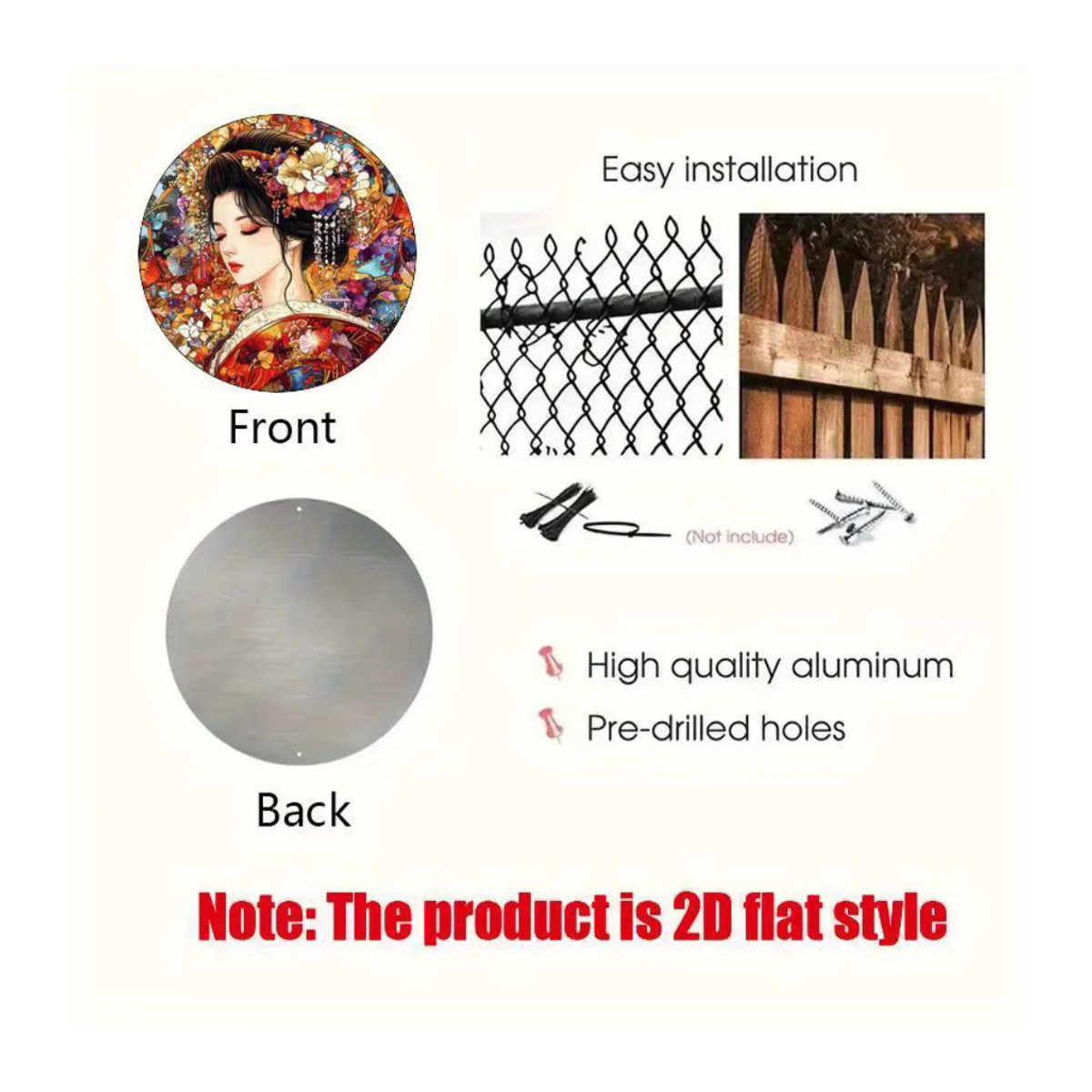 HELLOYOUNG Japanisches Kimono Wandkunst-Schild aus Metall, mehrfarbig, quadratisch, B/B: 20,3 x 20,3 cm - Bild 4