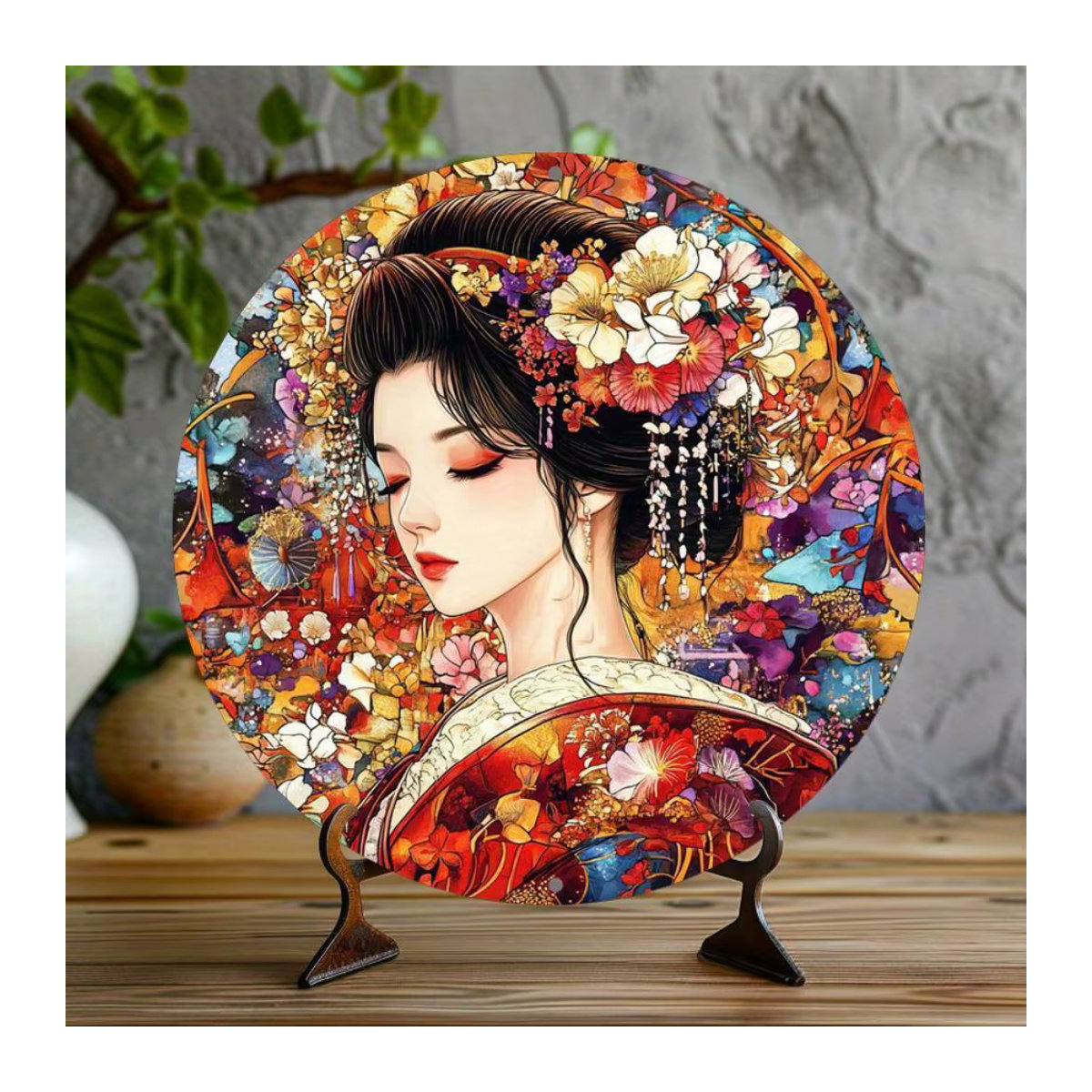 HELLOYOUNG Japanisches Kimono Wandkunst-Schild aus Metall, mehrfarbig, quadratisch, B/B: 20,3 x 20,3 cm - Bild 5