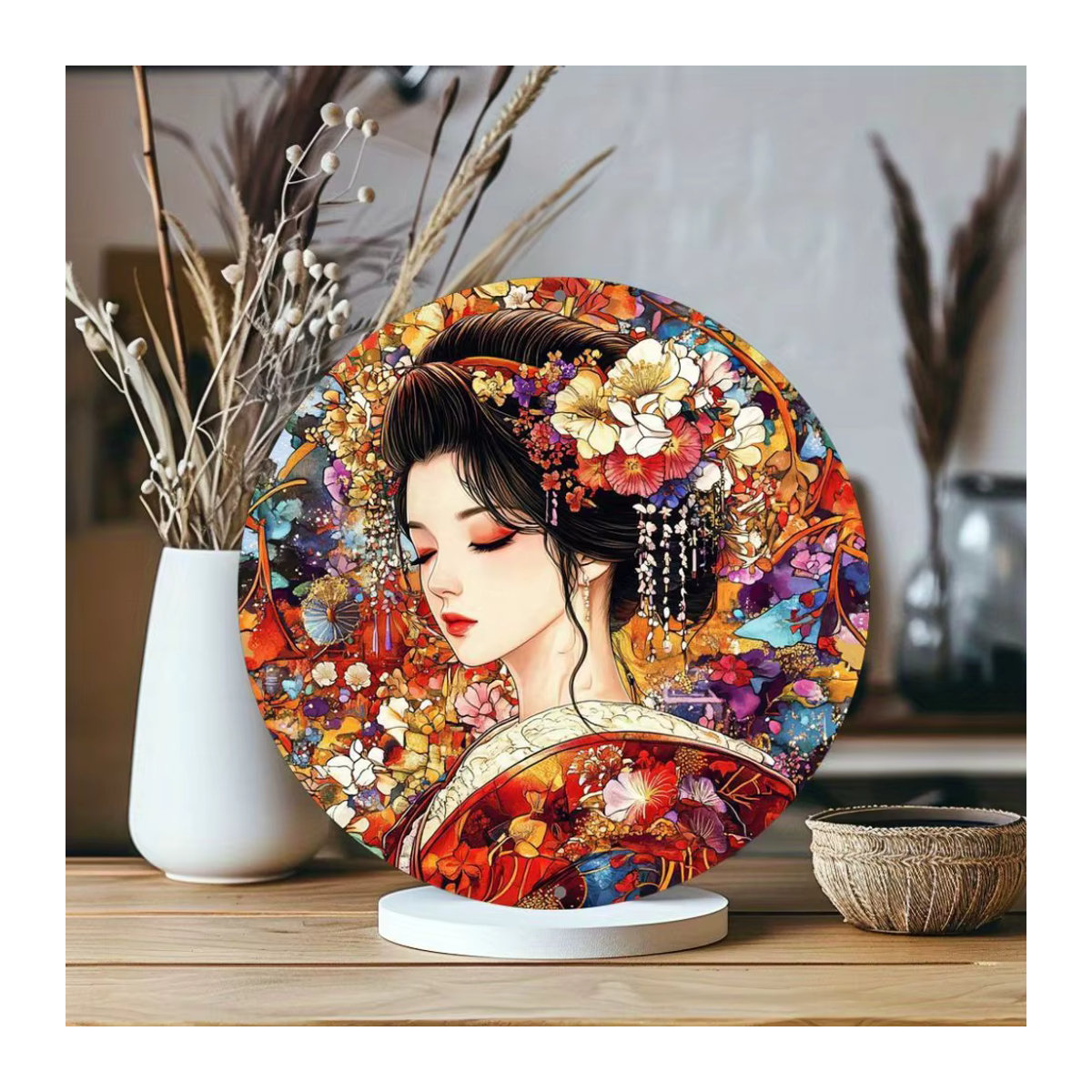 HELLOYOUNG Japanisches Kimono Wandkunst-Schild aus Metall, mehrfarbig, quadratisch, B/B: 20,3 x 20,3 cm - Bild 6