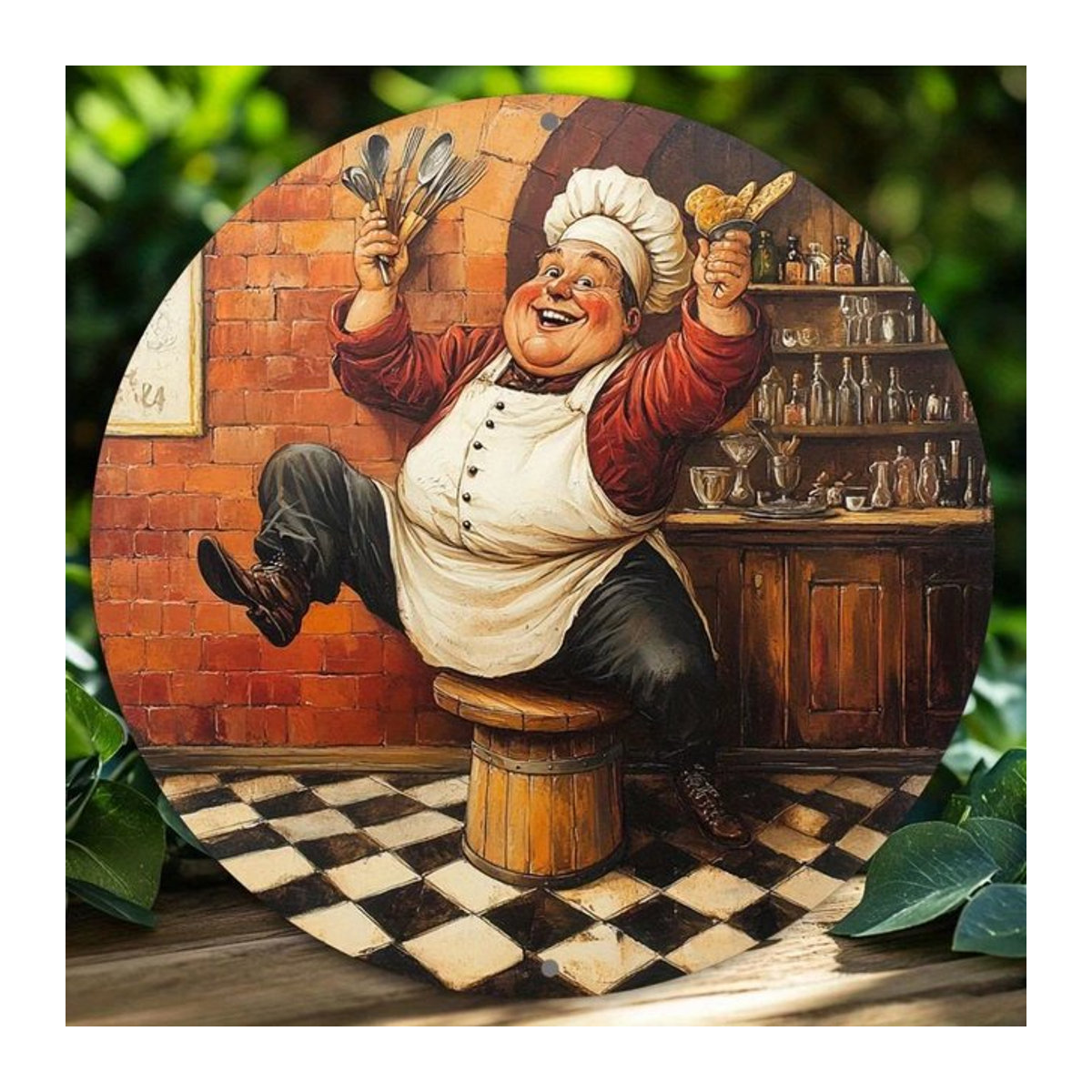 HELLOYOUNG Klassische 2D-Chef-Wandkunst aus Metall, rundes Küchendekor-Schild, mehrfarbig, Durchmesser: 20,3 cm - Bild 1