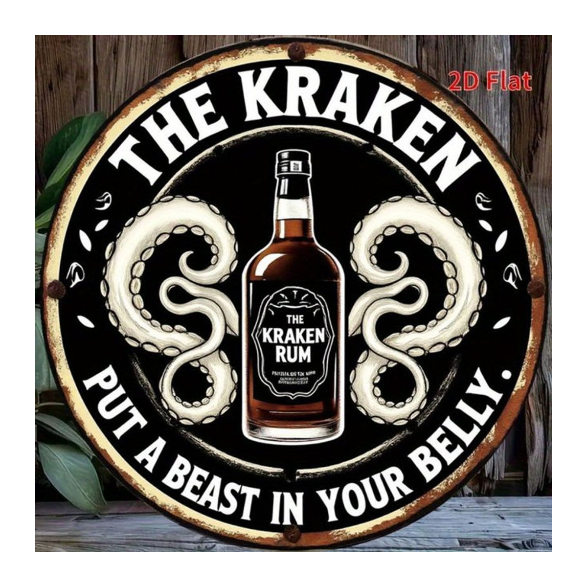 HELLOYOUNG Kraken Rum Retro-Aluminium-Wandkunst, Schwarz, Rund, Durchmesser: 20 cm - Bild 1