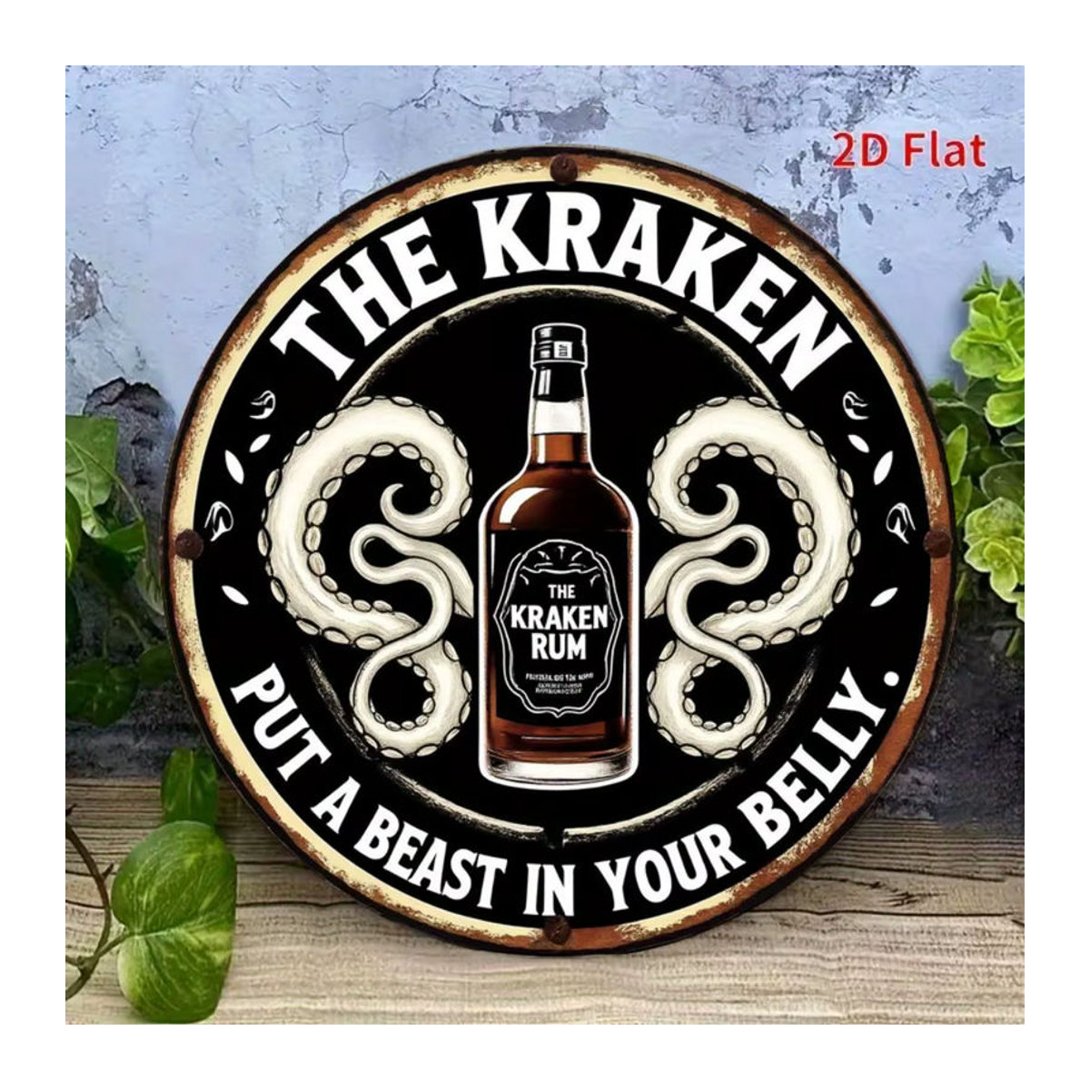 HELLOYOUNG Kraken Rum Retro-Aluminium-Wandkunst, Schwarz, Rund, Durchmesser: 20 cm - Bild 5