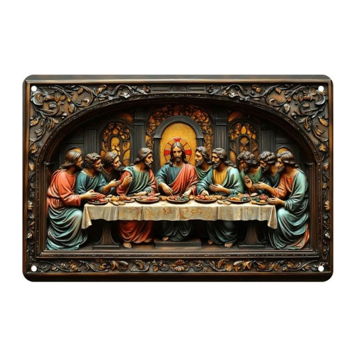 HELLOYOUNG Last Supper Vintage Aluminiumschild, mehrfarbige Metallkunst zur Wandmontage, B/H: 30 x 20 cm - Bild 1