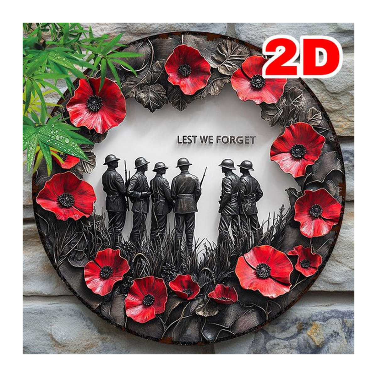 HELLOYOUNG Lest We Forget Rundes Aluminiumschild aus Metall mit Mohnblumen in Vintage-Optik, mehrfarbige Wanddekoration für Garten und Haus - Bild 1