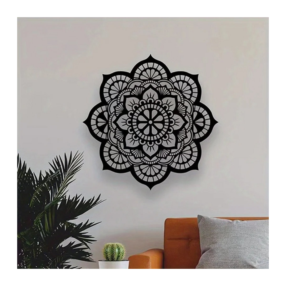 HELLOYOUNG Mandala-Blumen Wanddekoration aus Metall, rund, schwarz, Bohemian Floral Design - Bild 1