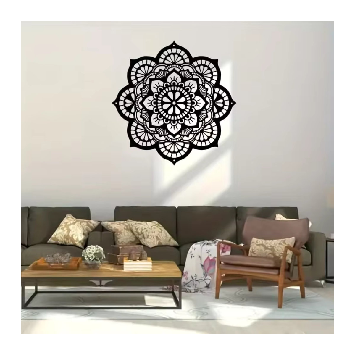 HELLOYOUNG Mandala-Blumen Wanddekoration aus Metall, rund, schwarz, Bohemian Floral Design - Bild 4