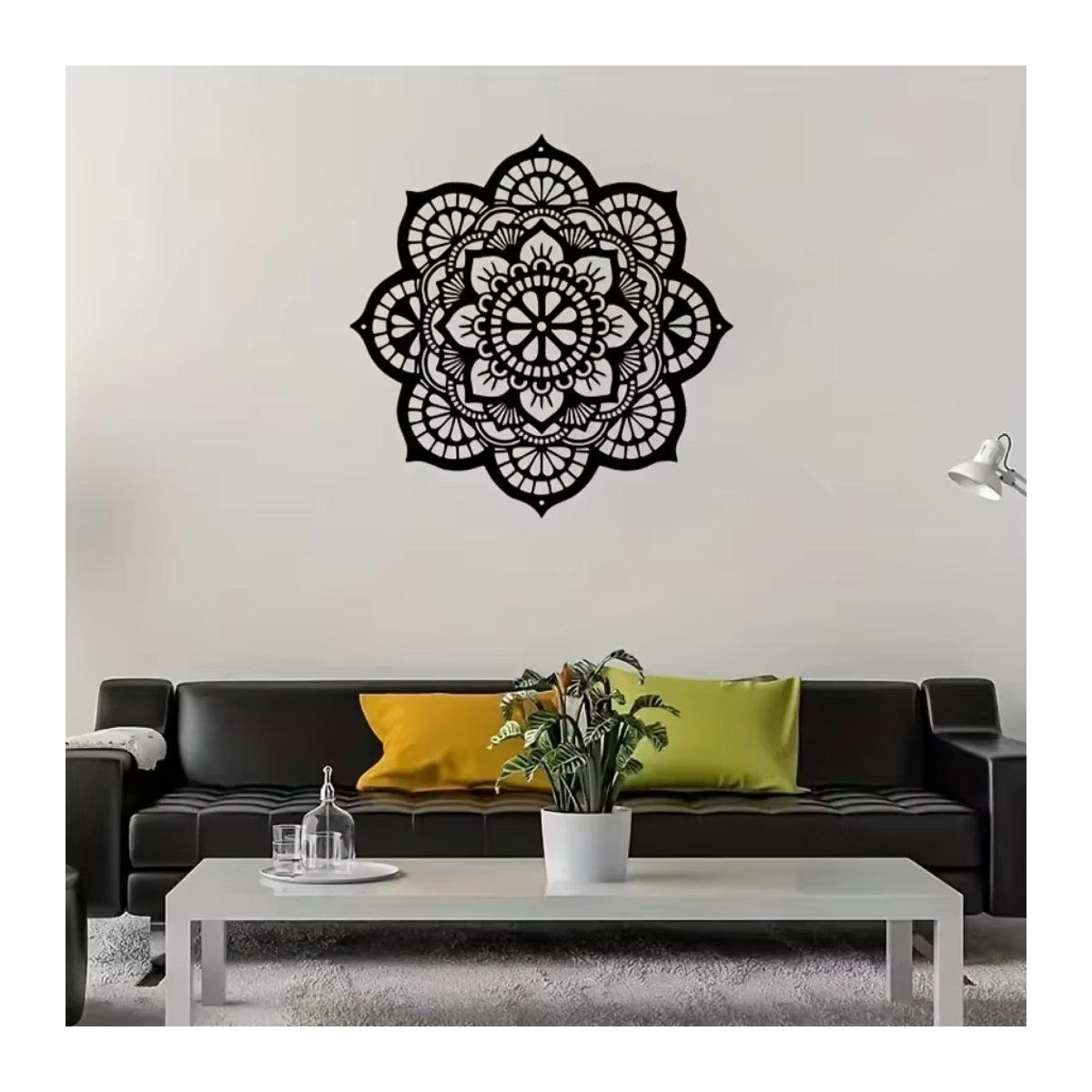 HELLOYOUNG Mandala-Blumen Wanddekoration aus Metall, rund, schwarz, Bohemian Floral Design - Bild 5