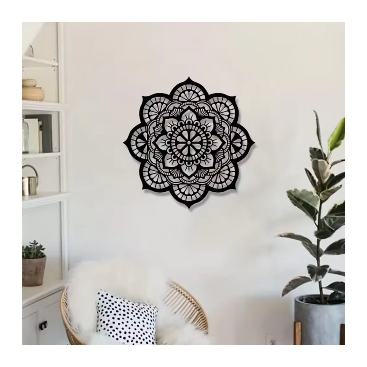 HELLOYOUNG Mandala-Blumen Wanddekoration aus Metall, rund, schwarz, Bohemian Floral Design - Bild 6