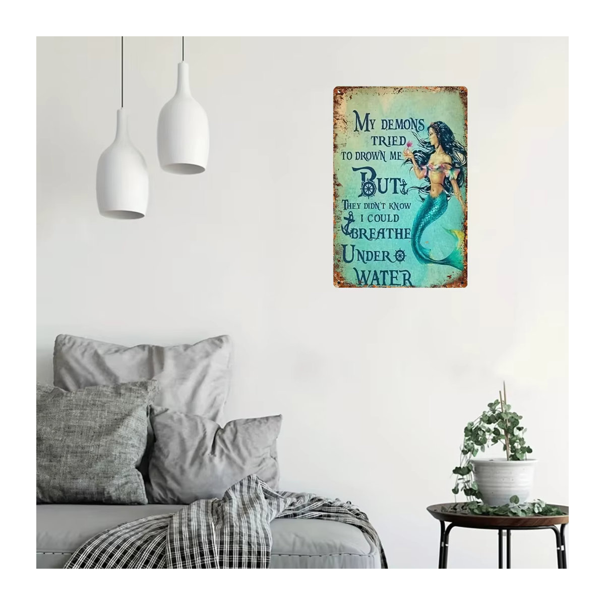 HELLOYOUNG Meerjungfrau-Schild Wandkunst aus Metall in mehrfarbigem Design, nautisches Dekor für Wandmontage, B/H: 30 x 20 cm - Bild 6