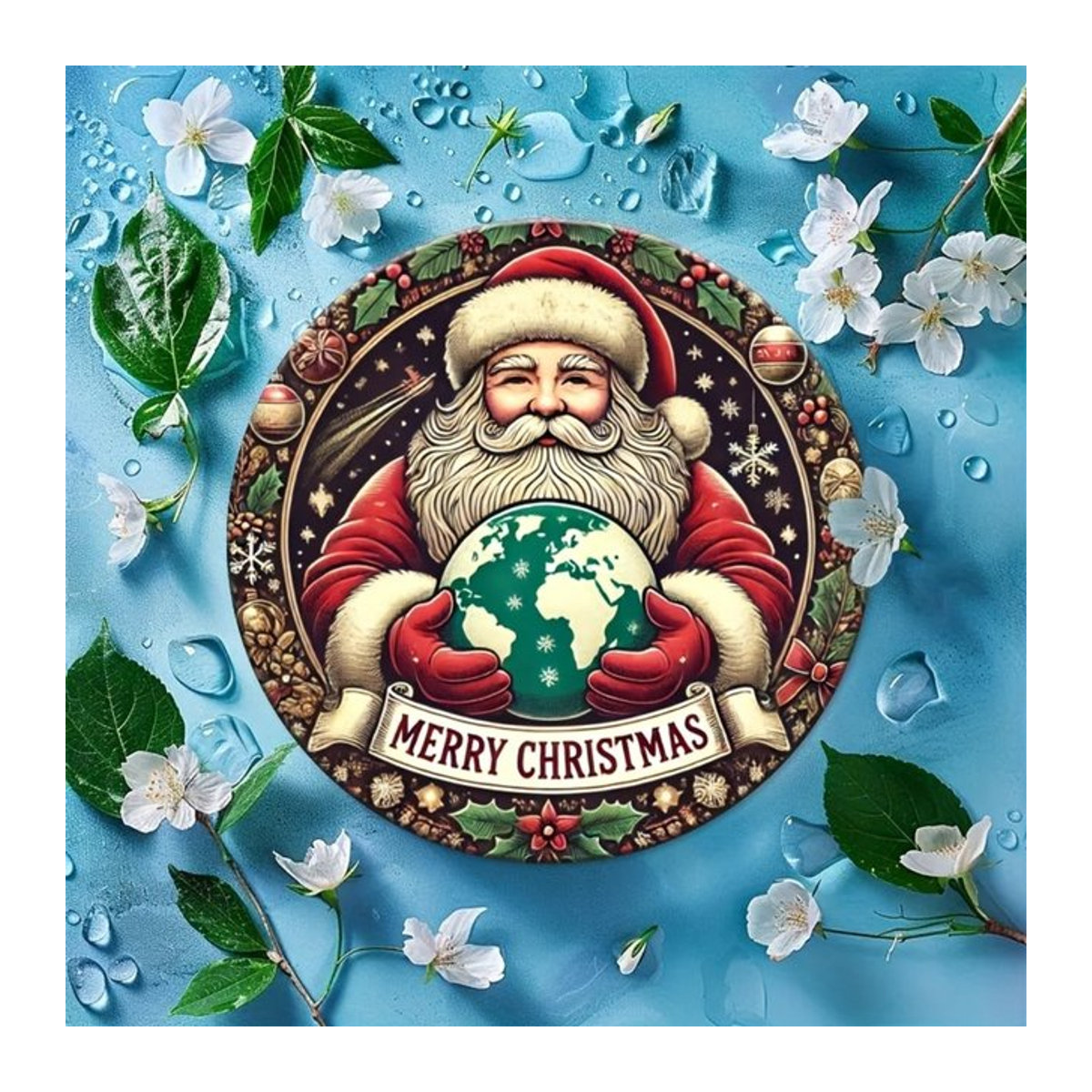 HELLOYOUNG Merry Christmas Santa Claus Rundes Eisenschild Vintage Wandkunst aus Metall mehrfarbig - Bild 1