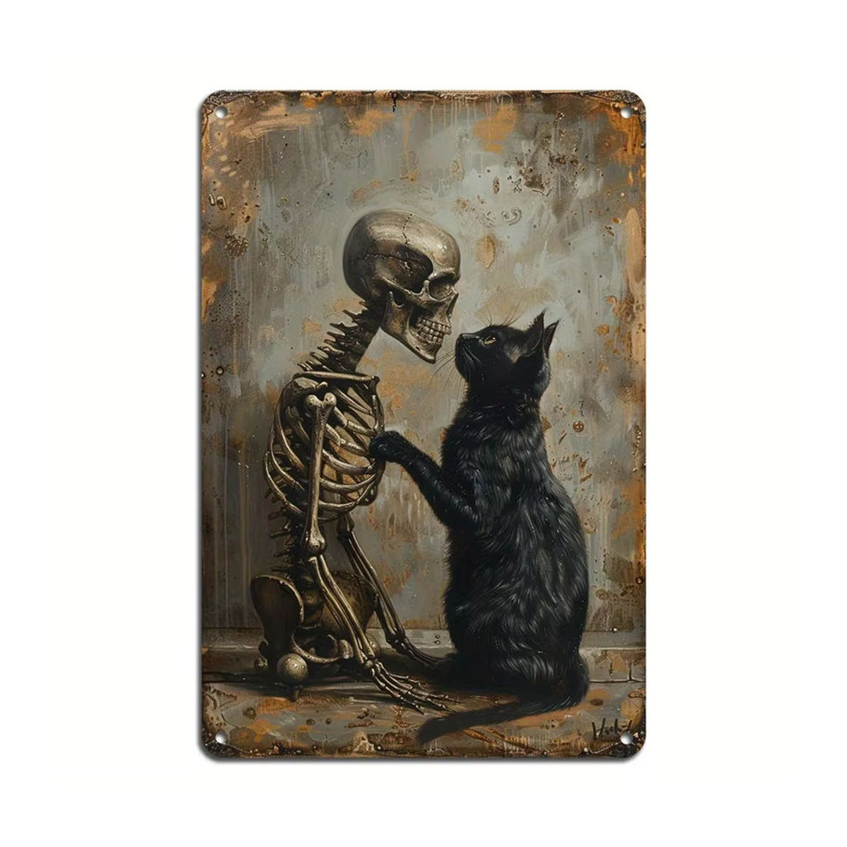 HELLOYOUNG Metall-Blechschild Necro-Fire Patina Gothic Black Cat Mandala mit Mond-Motiven, Schwarz/Mehrfarbig, B: 30 cm, H: 20 cm - Bild 2