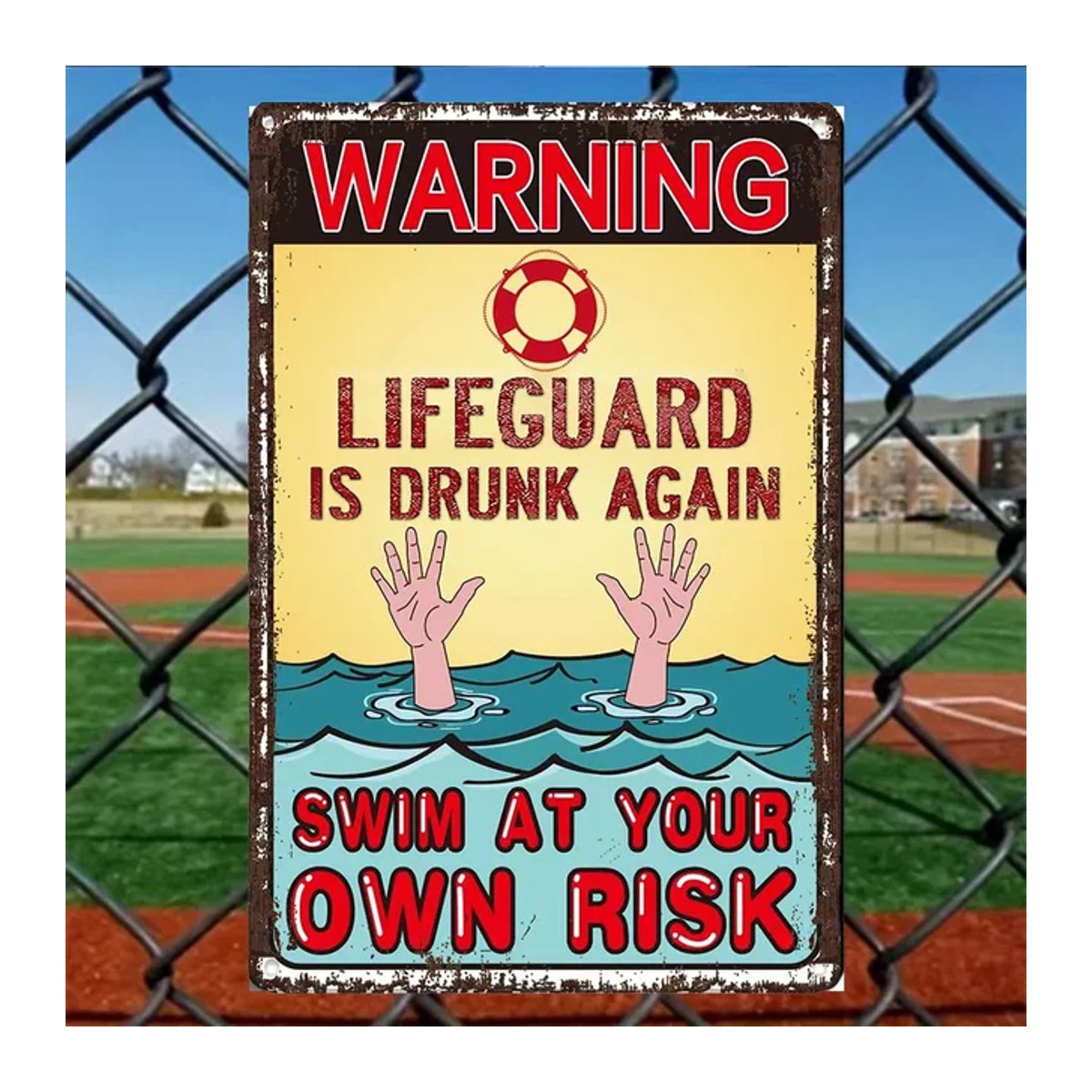 HELLOYOUNG Metall-Pool-Schild Retro-Badeguard on Beer Rest Wanddekoration Vintage Typografie, B/H: 30 x 20 cm, mehrfarbig - Bild 1