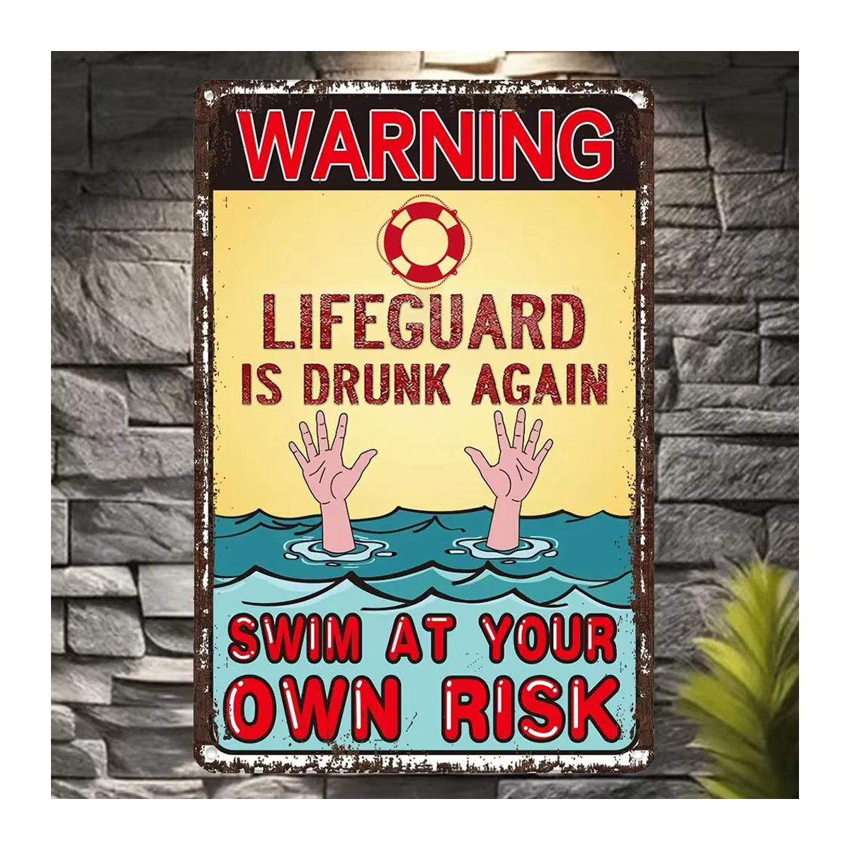 HELLOYOUNG Metall-Pool-Schild Retro-Badeguard on Beer Rest Wanddekoration Vintage Typografie, B/H: 30 x 20 cm, mehrfarbig - Bild 3