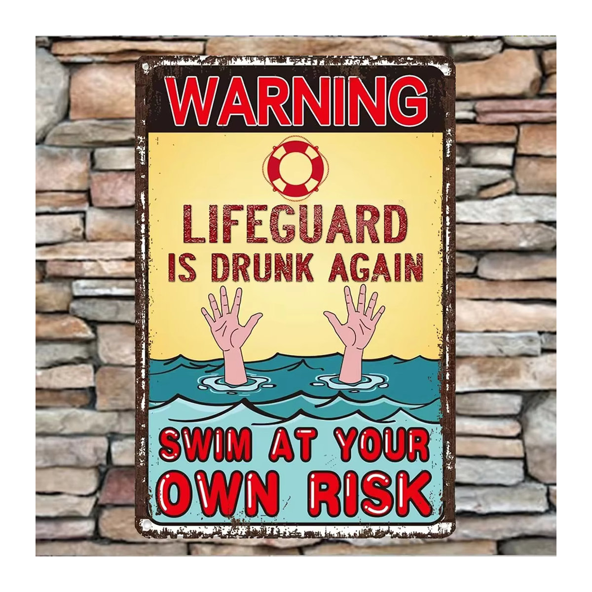 HELLOYOUNG Metall-Pool-Schild Retro-Badeguard on Beer Rest Wanddekoration Vintage Typografie, B/H: 30 x 20 cm, mehrfarbig - Bild 4